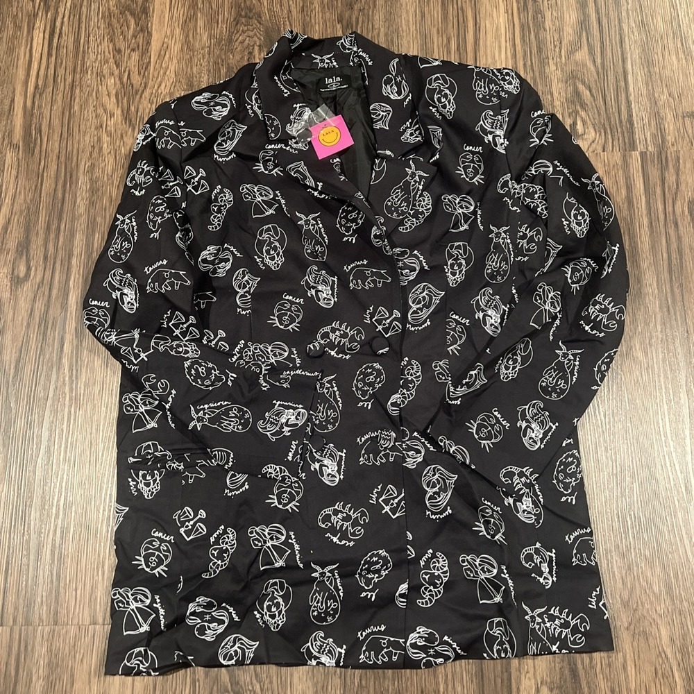 Dressed in LaLa Make Me Wanna Lala Boyfriend Blazer Zodiac Black Size M - Picture 4 of 10